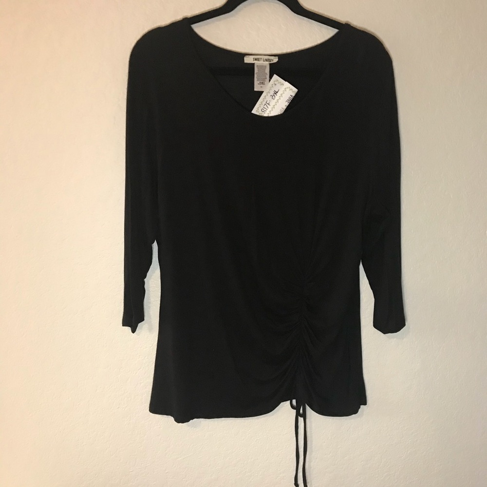 Black 3/4 Slv Tee Tie Detail 3X Sweet Lindsey BNWT